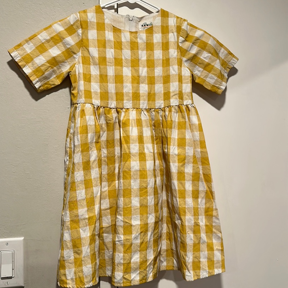 Presley couture yellow plaid dress size 7 8 girl